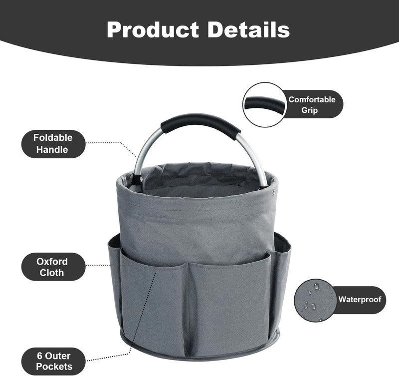 abcmilz 17L Cleaning Caddy with Handle, Cleaning Supplies Organizer, Foldable Storage Basket, Cleaning Supply Caddy, Portable Multi Cleaning Bucket Bag for Home, Garden (Grey) - Image 5